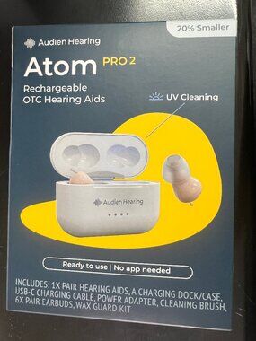 Audien ATOM PRO 2 Wireless Rechargeable OTC Hearing Aids UV Self Cleaning